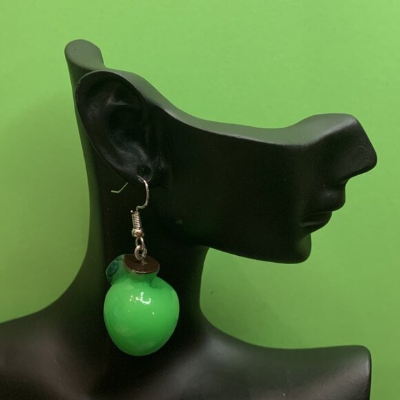 Green Apple Earring, Fruit Earring, Funny Food Earring, Teacher Earring, Gift - Picture 1 of 5